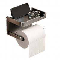 Suporte Papel Higiênico Adesivo De Parede Com Prateleira Porta Celular Sem Furo Ligeiro Cinza
