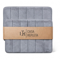 Kit Com 2 Tapetes De Banheiro Super Soft, 60x40cm, Cores Cinza E Preto - Casa Repleta
