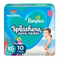Fralda Pampers Splashers Para Nadar Baby Shark Tamanho XG 10 Unidades