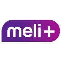 Logotipo roxo com o texto meli+ em letras brancas e um sinal de mais estilizado