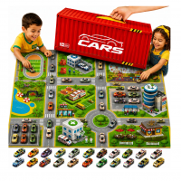 Maleta 48 Carrinhos Metal/Plástico + Tapete Pista Brinquedo