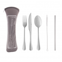 Conjunto 6 Peças Estojo De Neoprene Cinza Com 3 Talheres Positano Canudo E Escovinha - Lyor