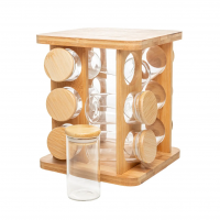 Potes Vidro Hermética Rack Giratório Bambu 120ml Wolff