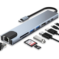 Adaptador Hub 8 Em 1 USB-C Com HDMI 4K + VGA + RJ45 + PD 100W + 2 USB 3.0 + SD/TF