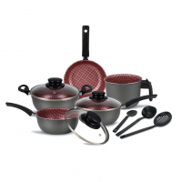 Conjunto Panelas Elegan Prime 8 Peças Grafite Com Rosa - Dona Chefa