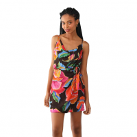 Vestido FARM Curto Rosas Pintadas Marrom