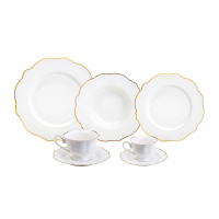 WOLFF - Aparelho De Jantar 42 Peças De Porcelana Maldivas Branco Com Fio Dourado