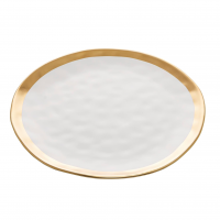 WOLFF - Prato Para Sobremesa De Porcelana Dubai Branco E Dourado 21cm X 2cm