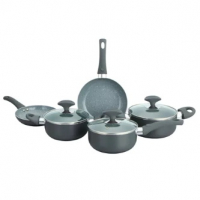 Conjunto 5 Panelas Cerâmica Cazza Tampa De Vidro Cinza