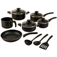 Kit 6 Panelas Antiaderente Preta Com Tampa E 3 Utensílios