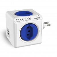 ELG, PWC-R4U, PowerCube USB, Filtro De Linha, Multiplicador 4 Tomadas Bivolt Com 2 Portas USB 2.4A, Disjuntor Integrado De 10A, Branco E Azul
