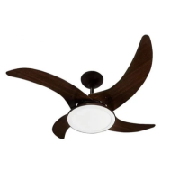 Ventilador de teto Tron Marreiro com quatro pás na cor marrom café e luminária central branca