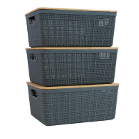 Oikos - Kit Caixa Organizadora 4L Com Tampa De Bambu Cinza