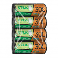 Kit Com 4 Unidades - Utilix, 30 Litros, Preto, Rolo Com 30 Sacos/unidade