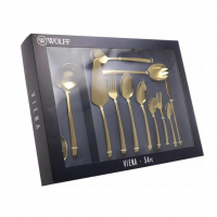 WOLFF Faqueiro De Aço Inox Viena Dourado 54 Peças Com Caixa Litografada