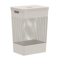 Ou Cesto De Roupas Com Tampa 49L Bege Linha Grid